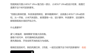 <strong>雷军送小米SU7 Ultra目标：性能比肩保时捷、豪华媲美BBA、科技紧追特斯拉</strong>